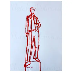 Ink Sketch by Natalia Votinova 9x12 - Red Gesture Drawing on White Background