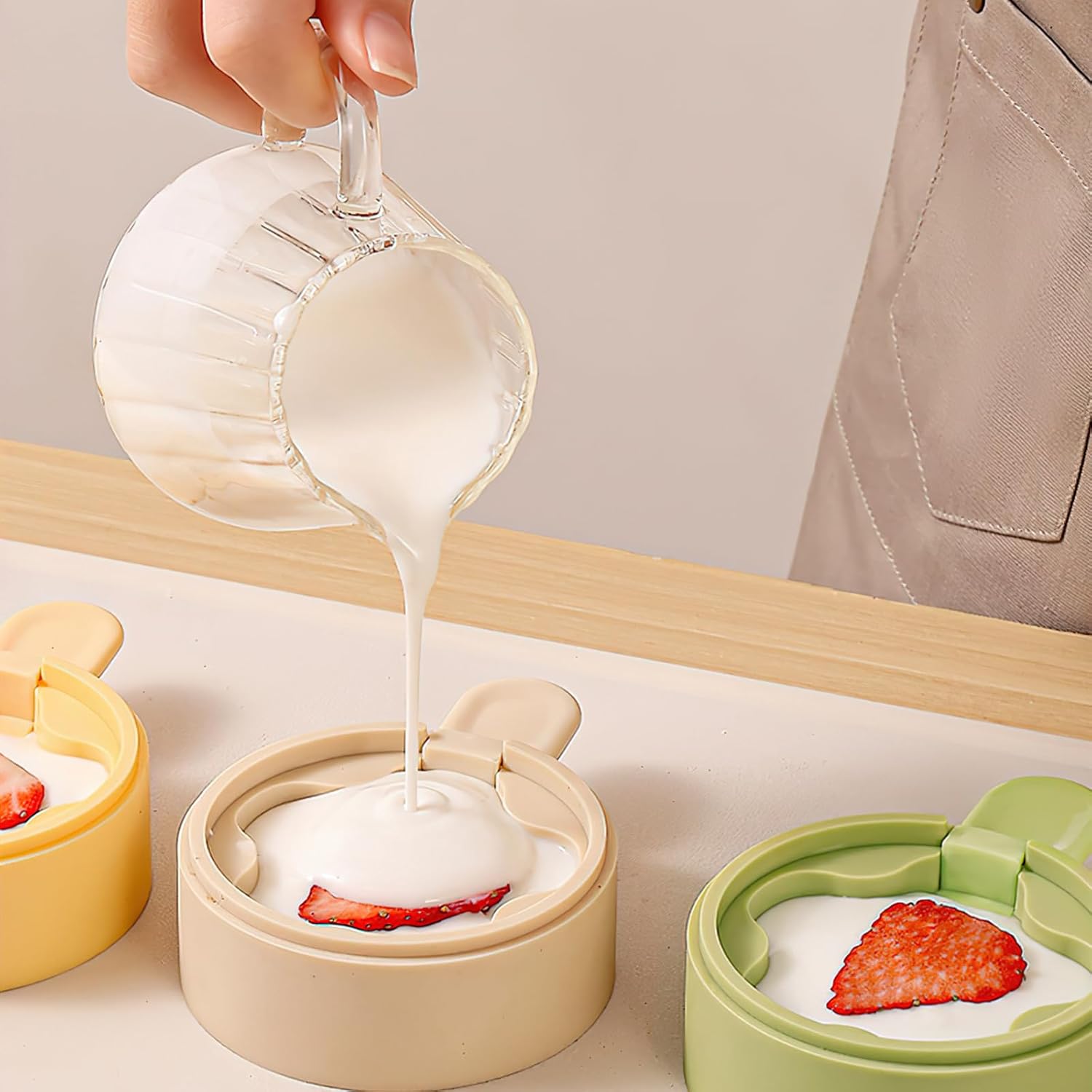 Multi-Layer Ice Cream Mold Flower Shape Silicone Homemade Popsicle Molds Reusable DIY Molds Ice Cream (Green, Double Deck)