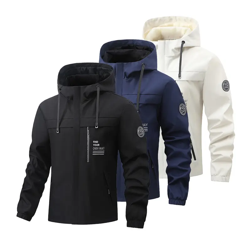 Men’s windproof mountain jacket with hood and zippered pockets – for outdoor skiing, hiking, and snowboarding – machine-washable winter jacket, adventure apparel.