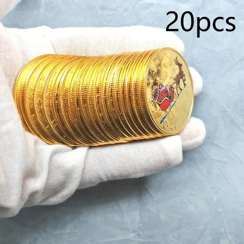 Christmas Themed Iron Metal Coins, Festive Reindeer Sleigh & Santa Design, Perfect for Party Games, Party Favor, Party Gifts, Party Atmosphere Props, Party Decoration, Holiday Decor & Ornaments, Ages 14+