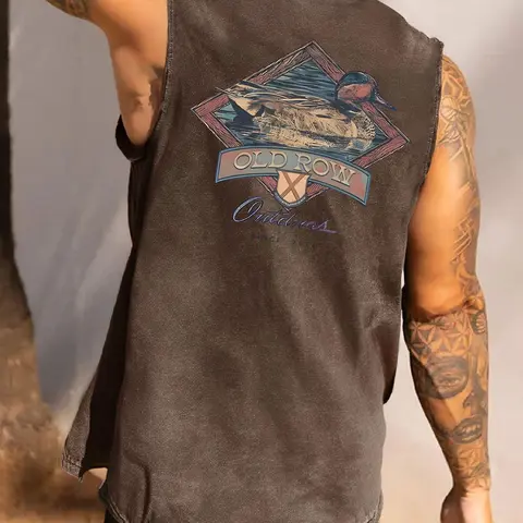 Men's Regular Fit Sleeveless Printed Graphic Duck Print Round Neck Tank Top, Street Fashion Casual Crew Neck Summer Sleeveless Vest for Daily Wear, Menswear for All Seasons, Socks