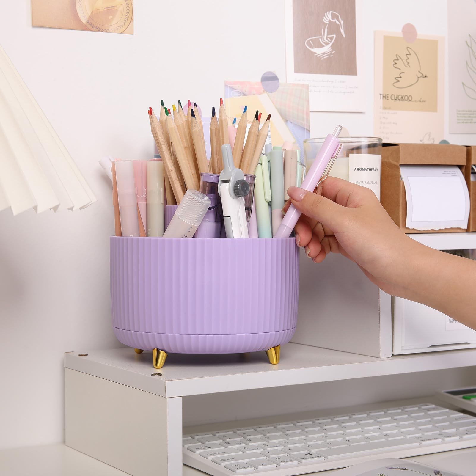 360 Rotating Purple Pen & Art Supply Organizer 5 Slot Desk Organizer for Office School Home Space Saving Design with Non Slip Pad and Sturdy Wear Resistant Materials 360 Rotating Purple Pen & Art Supply Organizer 5 Slot Desk Organizer for Office School Home Space Saving Design with Non Slip Pad and Sturdy Wear Resistant Materials