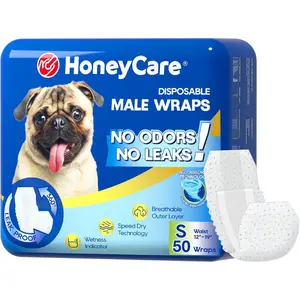 Honey Care All-Absorb A26 Male Dog Belly Bands Small Dogs 12–18in Waist Leak Proof 360 Absorbent Puppy Pee Wrap Wetness Indicator 50ct Marking Control Training