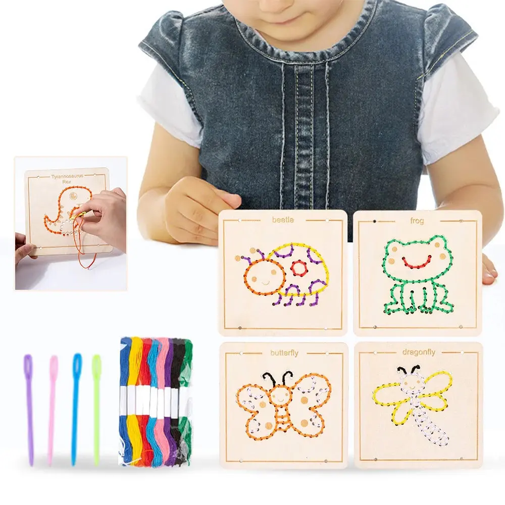 Wooden Lacing Embroidery Boards for Kids – Montessori Threading Activity