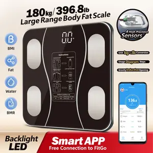 Smart Body Fat Scale, Wireless Connection, Battery Powered (not in cluded)-Thin Design Portable for Home Office Travel Lightweight Easy Carry, Big capacity 180KG