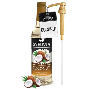 Syruvia Coconut Coffee Syrup, 25.4 fl oz – Premium Flavoring, Kosher and Gluten-Free. Perfect for Drinks, Sodas, Shakes, Desserts, and More, with Pump