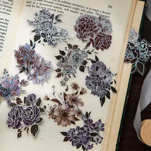 Dark Floral Theme Stickers, 6 Exclusive Designs, Mystery Vintage Journal DIY Scrapbook Material, Perfect for Creative Decoration