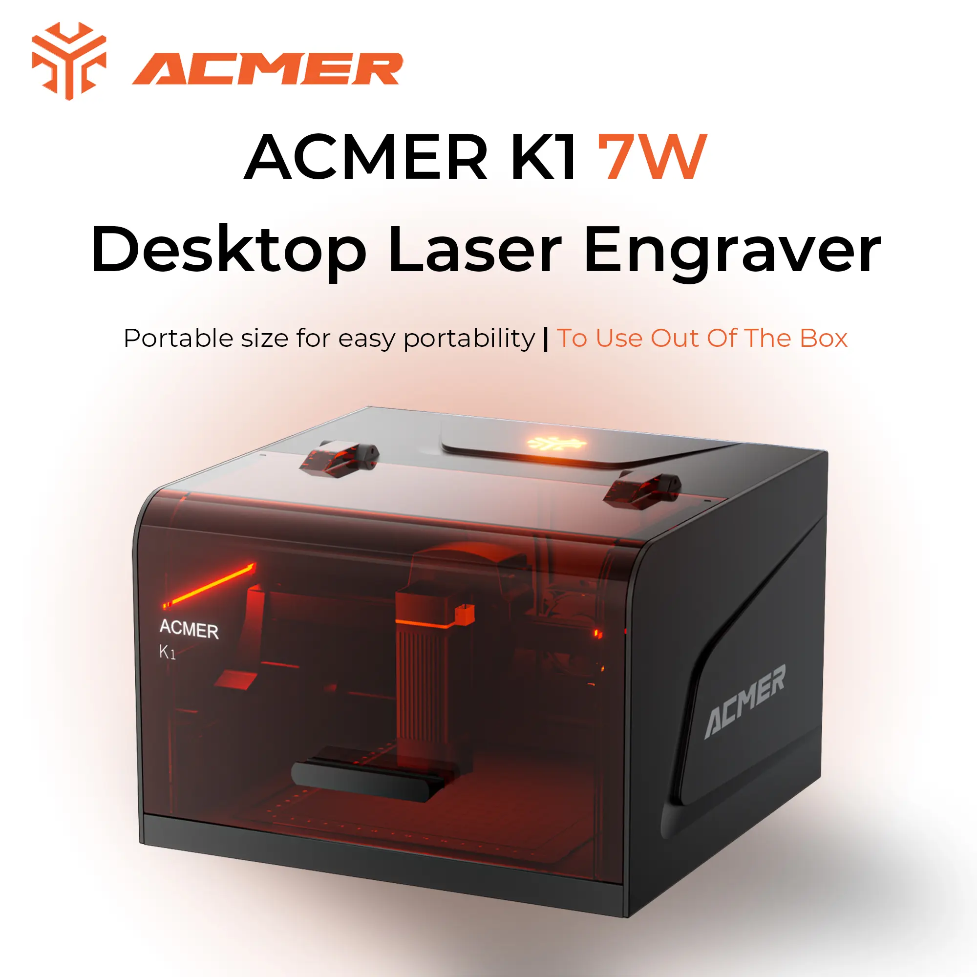 ACMER K1 7W Laser Engraving Machine | Fully Enclosed Safe Design | Tilt Safety Protection 13° Auto Stop | 150×150mm Desktop Engraver for Wood, Acrylic & DIY Crafts