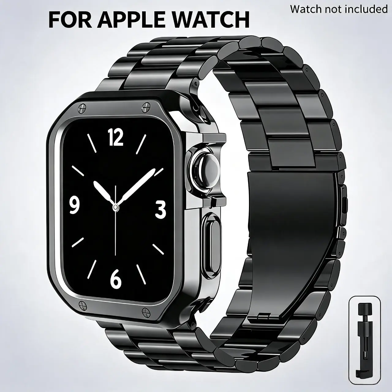 Luxury Stainless Steel Watch Band, Metal Link Bracelet Strap with Secure Folding Clasp, Adjustable Premium Replacement Wristband for Smart Watches, Elegant Business Style for Men & Women