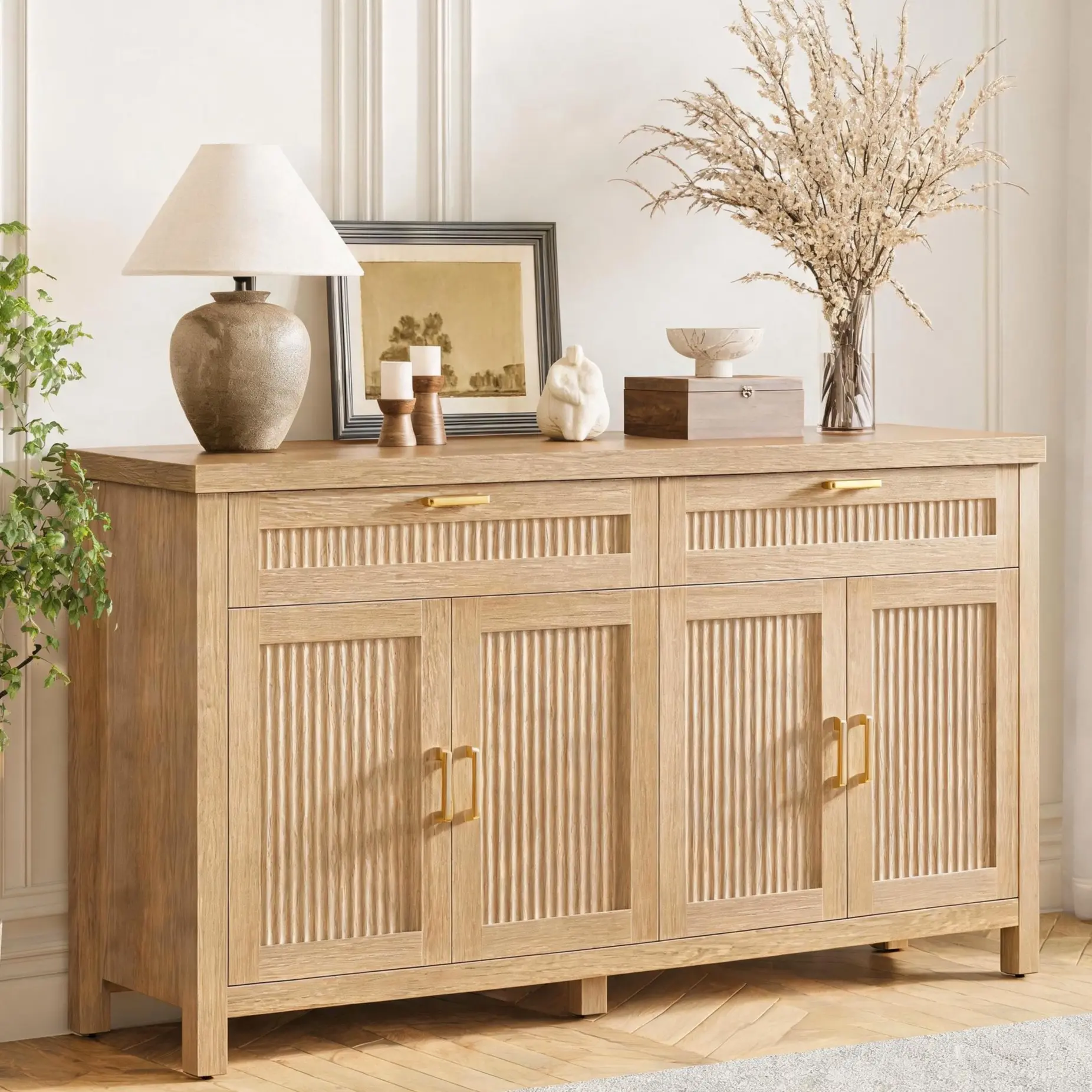 63' Buffet Cabinet with Storage, Sideboard Cabinet, Buffet Cabinet, Sideboard Buffet Cabinet with Storage, Large Wood Accent Storage Cabinet with Doors and Shelves for Entryway Living Room campingessentials
