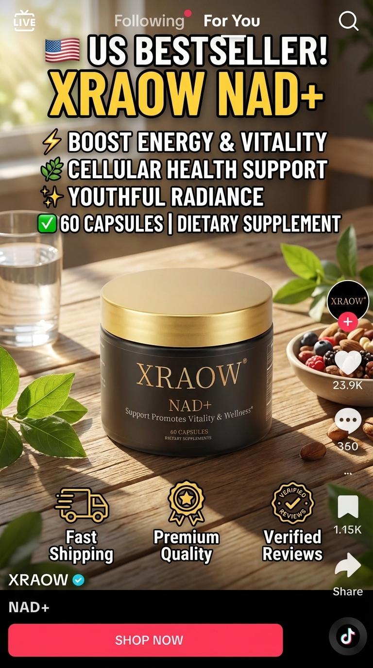 XRAOW NAD Supplement with Resveratrol NMN 30-Day Supply Advanced NAD+ Third-Party Tested for Quality Safety Vitamin Healthcare Edible Fitness Dietary Supplement for Healthy Lifestyle