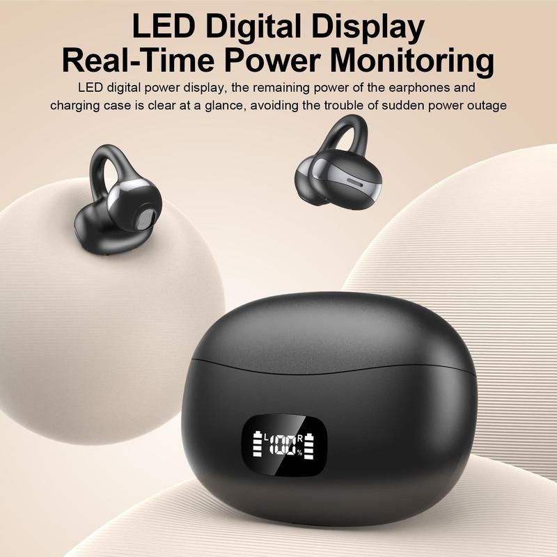 Fluffdrip New YXG-20 Ear Cuff Earphones, 6H Single Playtime (20H+ with Case), All-Day Comfort Clip-On Design, LED Power Display