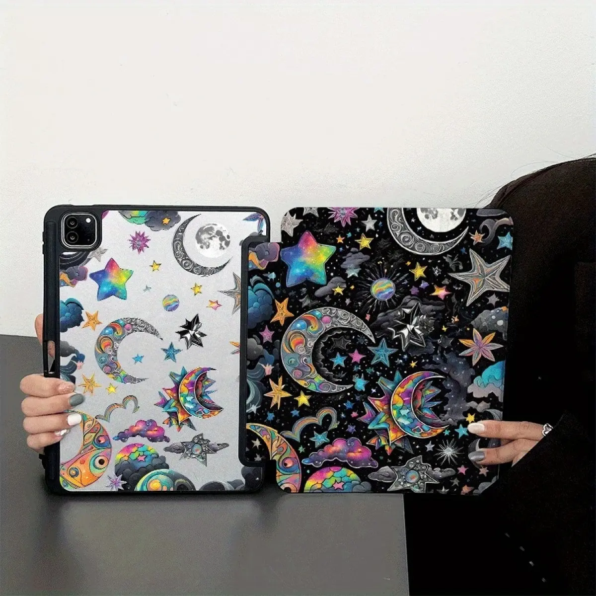 Starry sky pattern iPad case, suitable for iPad (A16) 11th generation 11inch, iPad 10th generation, smooth shiny case with a shiny transparent back cover and pen slot, smart tablet PU leather case, off stand, suitable for little girls