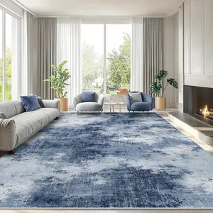 8x10 Washable Area Rug, Modern Abstract Living Room Rug with Non-Slip Backing & Short Pile, Large Rug with Abstract  for Living Room, Bedroom and Dinning Room, Dark Blue