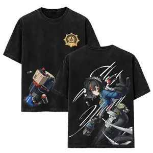 Zhu Yuan Zenless Zone Zero Game Graphic T-shirt Streetwear Oversized ZZZ Fan Gift Heavyweight Aesthetic Washed Print Unisex Top