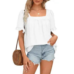 LAICIGO Cottagecore Coquette Blouse | Women's Square Neck Peplum Top with Whimsical Ruffle Sleeves