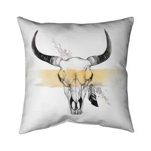 Begin Home Decor 5541-1616-AN326 16 x 16 in. Cow Skull with Feather Pillow - Rustic Animal Decor Pillow