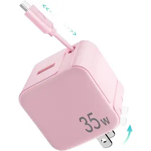 Retractable Wall Charger Block for  16 15,35W PD Fast Charger with Retractable Type C  and USB Port, Charger Adapter with Foldable Plug for Galaxy S25/S25 Ultra/S25+/iMac/iPad/Pixel