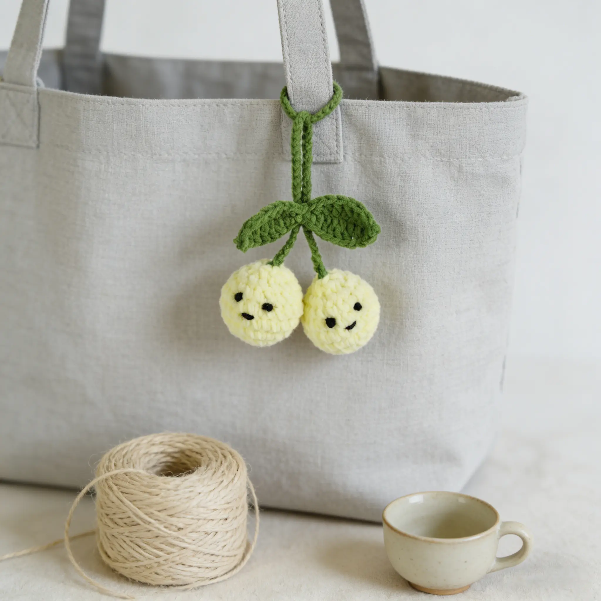 Valentine's Day Handmade Crochet Green Cherry Keychain - Cute Y2K Bag Charm & Keyring Gift for Her