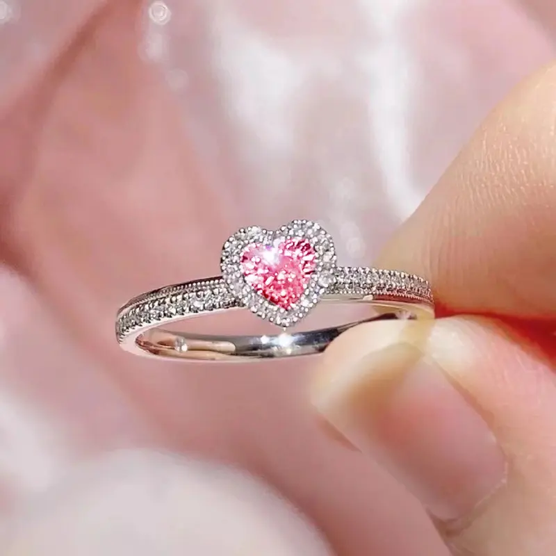 Polished S925 Sterling Heart Shaped Ring with a Sparkling CZ Stone - Elegant Jewelry Embodying Sweetness, a Versatile Addition, Wedding, Female, Mini, Daily, Classic, Personal Adornment