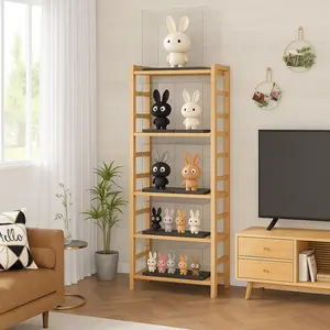 Toy storage rack, 6-Tier Bamboo Bookshelves and Bookcases, Adjustable 63.4”Tall Shallow Book Shelf Organizer Rack, Freestanding Storage Shelving Unit for Living Room, Kitchen, Bathroom shelves  bedroom