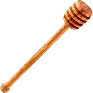 Honey and Syrup Dipper Stick Server, Fine Italian Olive Wood, 6.5-Inches, Tan
