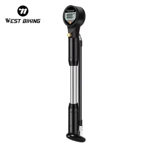 WEST BIKING Mini Portable Rack Bicycle 320PSI Air Tyre Front Fork Pump Presta Schrader Valve Alloy Bicycle Shock Absorption Pump