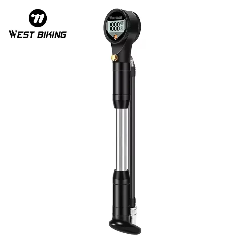 WEST BIKING Mini Portable Rack Bicycle 320PSI Air Tyre Front Fork Pump Presta Schrader Valve Alloy Bicycle Shock Absorption Pump