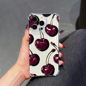 Chic Cherry Pattern Anti-Drop Transparent Phone Case for iPhone Models, Ideal Gift for Christmas & Special Occasions
