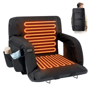 Naudacaa 1/2 Packs Heated Stadium Seat Bleacher Seat w/Back & Wide Cushion, Portable 6 Bleacher Seat Foldable Stadium Chair, Stadium Chairs for Sports Events, Outdoor, Game, Hiking（power banks not included）