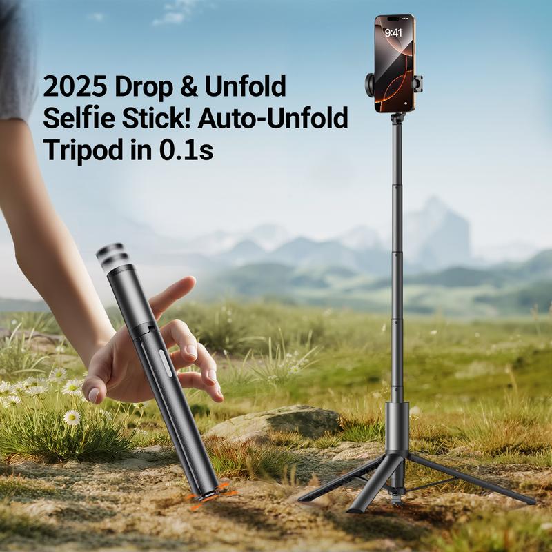 68inch Portable Selfie Stick Tripod,  Automatic Unfolding Design, One Click Open Tripod, 1.75m extendable selfie stick,  with bluetooth remote control for iPhone & Android