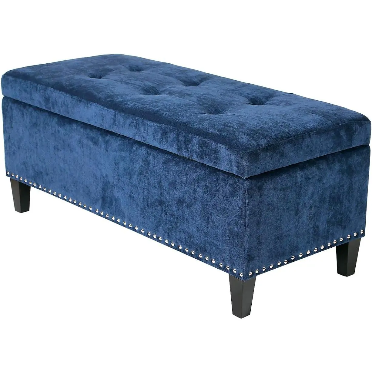 Adeco Fabric Lightweight Design Rectangular Tufted Lift Top Storage Ottoman Bench Footstool with Solid Wood Legs and Nailhead Trim - Royal Blue