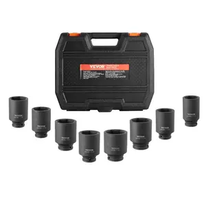 Summervibes VEVOR Axle Nut Impact Socket Set, 1/2 Drive Deep 6-Point 8-Piece SAE Spindle Nut Socket Set, CR-MO Heat Treated Large Socket Set with Storage Case, for Auto Repair, Removing or Installing Axle Nuts