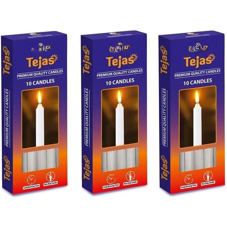Tejas 6-Inch Tall Unscented Synthetic Wax Cotton Taper Candles, 30-Pack Bulk Dripless Set (0.45-Inch Diameter) - Decorative Home & Festive Supplies for Table Decoration, Dinners, Enhances Any Atmosphere, Even Melting