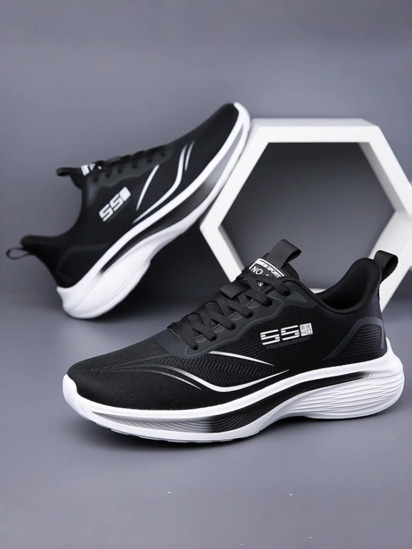 1 Pair Men's Light Elastic Cushioning Racing, Athletic Running Shoes, Pro Sport Style, Gradient Breathable Upper + EVA Cushion Midsole + Non-Slip Wear-Resistant Outsole, Marathon Training / Daily Jogging, Speed-Up Responsive Sneakers