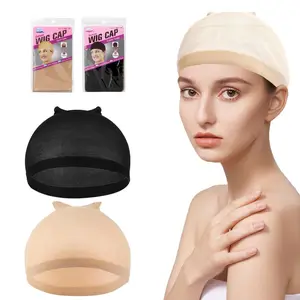 Nylon Wig Cap 2PCS Black/Flesh Color Elastic Breathable for Comfortable Wear Soft Stretchable Wig Cap