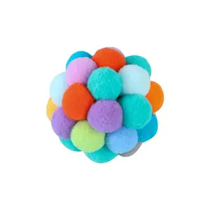 Pet colorful plush ball with bell cat toys handmade DIY colorful bell ball pet toys