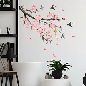 1 Set Peach Blossom Swallow Wind Chime Sticker, Elegant Chinese Style Decorative Sticker, Self Adhesive Detachable Waterproof Sticker, Home Wall, Room Window, Bedroom Decoration, Home Decoration, Adding Fun and Vitality to Family Life