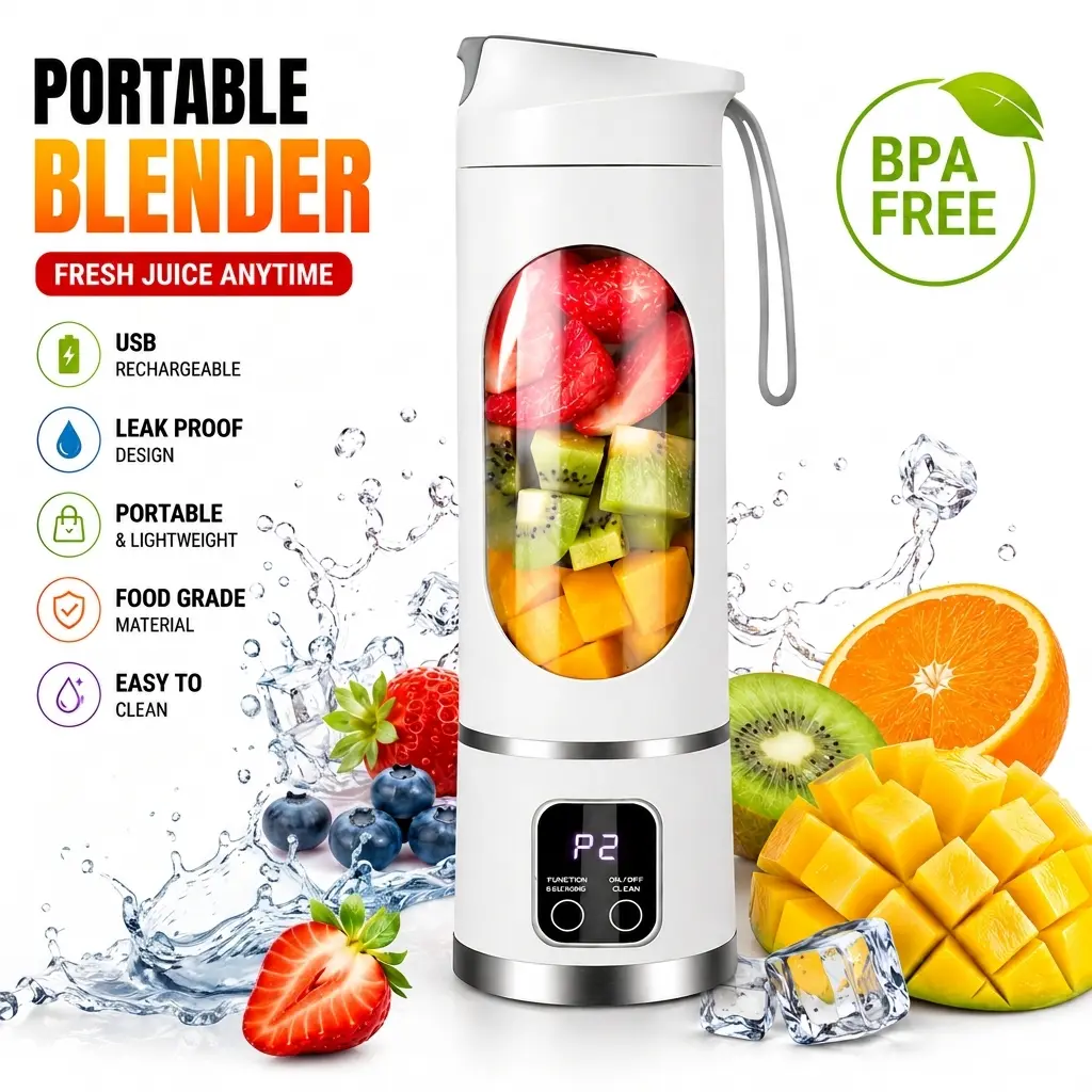2-in-1 Portable Juicer Blender - USB Rechargeable, Compact Mini, Digital LED Display, Leak-Proof Ice Crusher, BPA-Free Tumbler for Fresh Juice, Protein Shakes, Gym Use