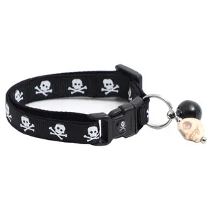 Skulls and Crossbones on Black Breakaway Safety Cat Collar by Pugs2Persians Bones Death Hades