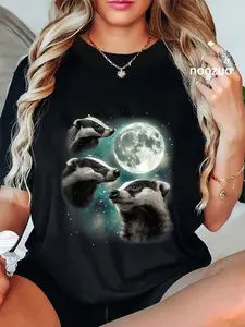 100% Cotton Three Badger Moon | 3 Howling Badgers Funny Cursed Meme T-Shirt