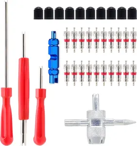 Stem Removal Tool - 20Pcs Valve Cores, 10Pcs Tire Valve Caps, 4-Way Valve Tool, Valve Core Remover Tool
