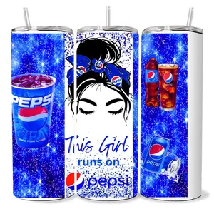 This Girl Runs on Pepsi 20 oz Tumbler - BPA Free, stainless steel, Leak proof, durable, with clear lid
