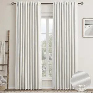 Natural Linen 100% Blackout Curtains for Bedroom 84 Inch Length 2 Panels Set Back Tab Cream Neutral Farmhouse Living Room Darkening Curtain Track System Thermal Insulated Black Out Drapes 52x84