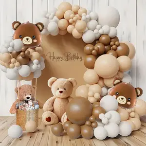 142pcs Cartoon Bear Khaki White Skin Latex Balloons Garland Arch Kit for Birthday Wedding Anniversary Party Background Home Decor Supplies