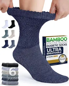 Pembrook Bamboo Diabetic Socks For Women - 6 Pairs, Cable Knit, Moisture Wicking & Non-Binding