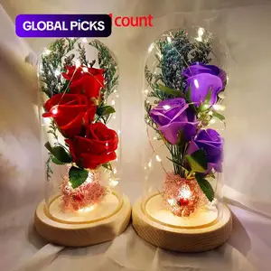 Artificial Rose with Transparent-Glass Storage Box & LED Light, Artificial Rose Bouquet, 1 Count Decorative Flower Arrangement for Home & Party, DIY Decorative Flower Ornament Accessories #TOP PICKS