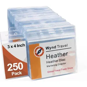 3x4 Inch Name Badge Holders -  Clear Plastic Horizontal Name Tag Badge ID Card Holders for 3 x 4 Inch Name Badge Inserts or Name Tag Inserts (250)