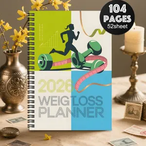 A beautiful spiral weight loss journal notebook designed for diet and fitness meal tracking, exercise health logging, and office planning. This weight loss and fitness health tracker is suitable for both women and men.