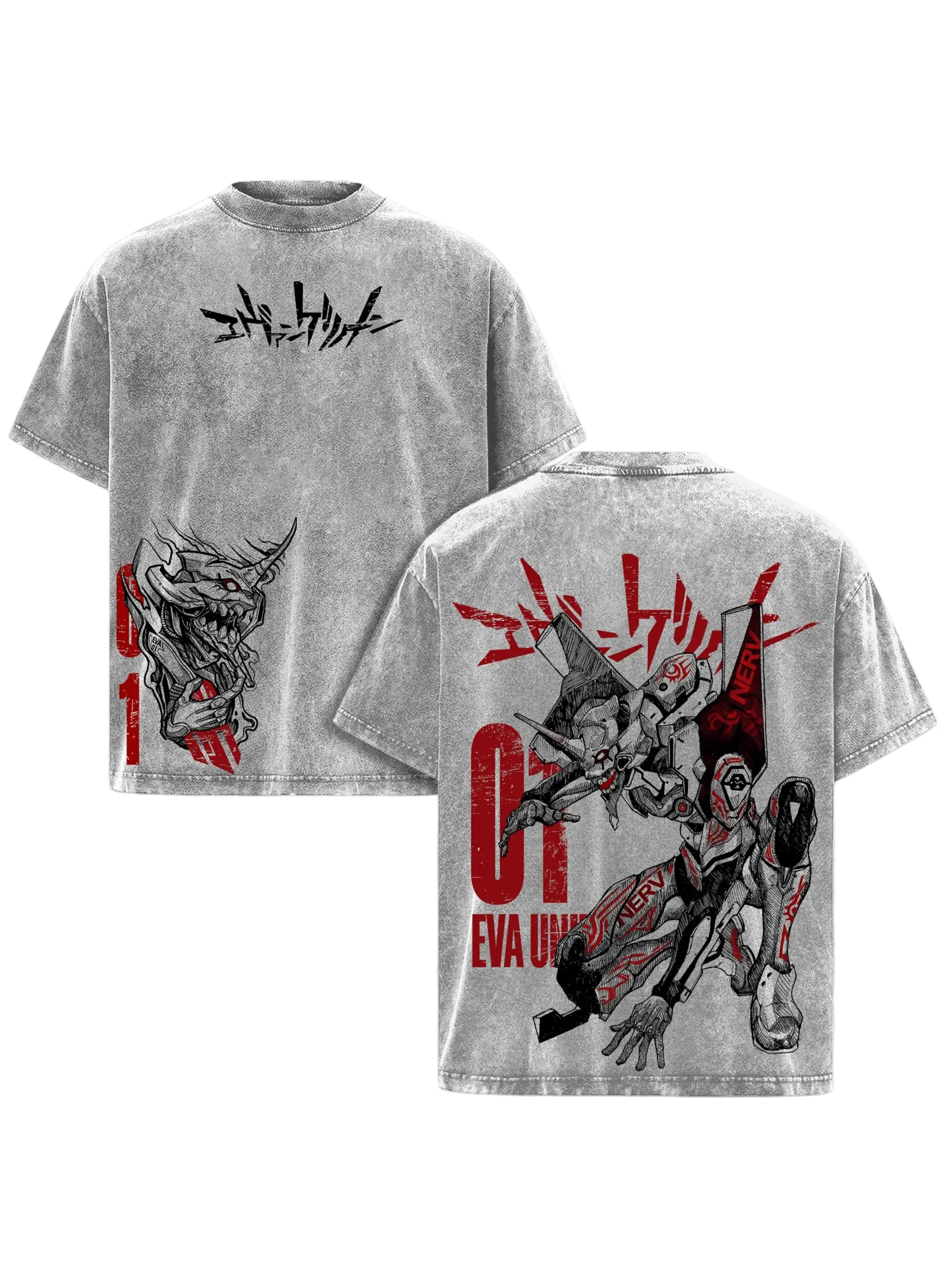 Eva Unit-01 Tee Washed – Neon Genesis Evangelion Vintage Washed Heavy Cotton Oversized Anime Manga T-Shirt , Berserk Mode Double Printed Retro Unisex Streetwear Graphic Top, Shinji Ikari NERV Mecha Psychological Anime Edition, Japanese Anime Merch